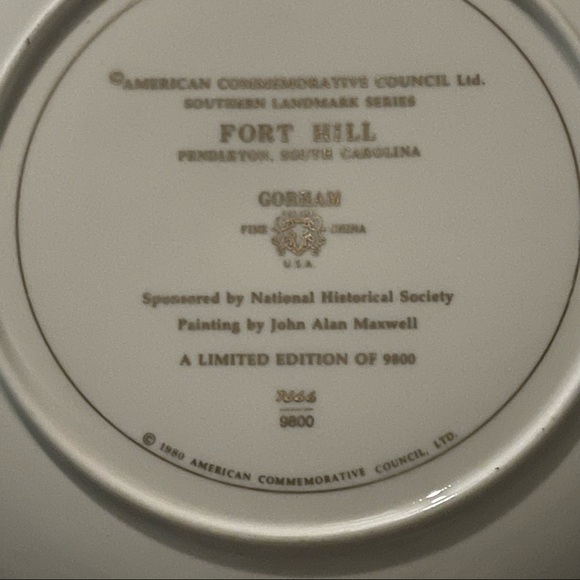 Fort Hill American Commemorative Southern Landmark Series Gorham 1980 Plate - Picture 2 of 3